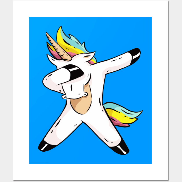 Cute Cool Unicorn Dabbing - Funny Unicorn Artwork Wall Art by LazyMice